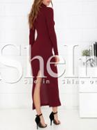 Shein Burgundy Turtleneck Back Slit Sheath Long Dress