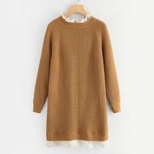 Shein Floral Lace Insert Eyelet Sweater Dress