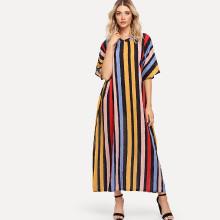 Shein Flutter Sleeve V-neck Striped Hijab Dress