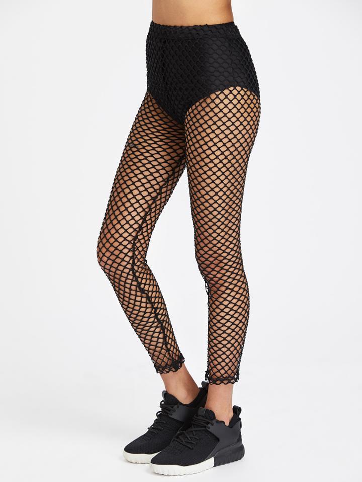 Shein Elastic Waist Fishnet Leggings