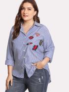 Shein Embroidered Patches Detail Striped Shirt