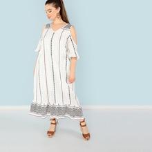 Shein Plus Tribal Print Cold Shoulder Dress
