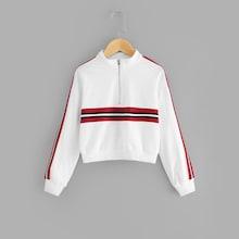 Shein Girls Zip Half Placket Striped Sweatshirt