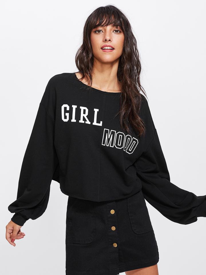 Shein Drop Shoulder Bishop Sleeve Graphic Pullover