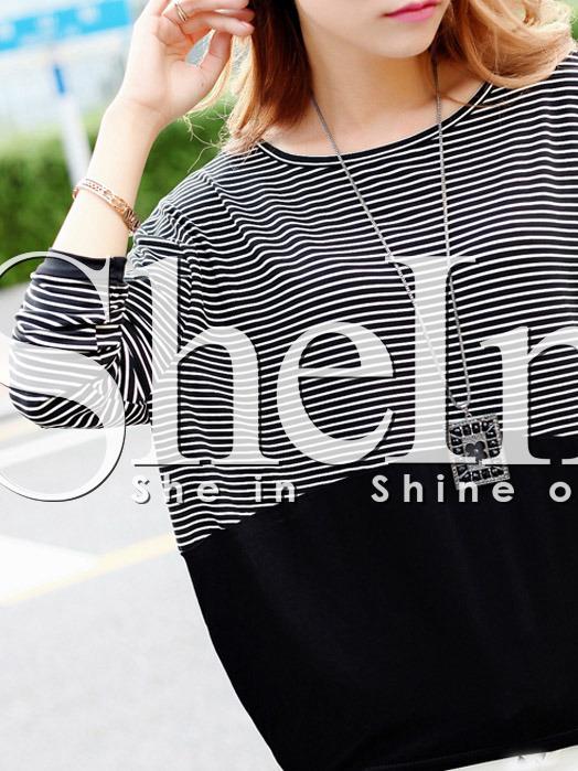 Shein Black Crew Neck Striped T-shirt