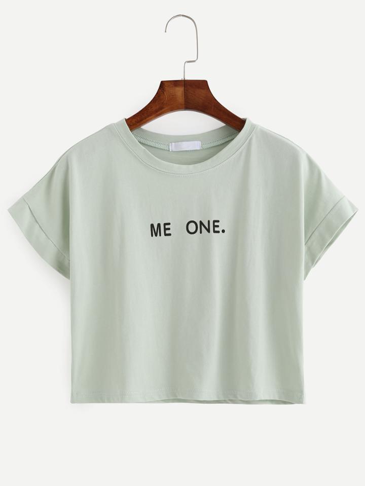 Shein Green Letter Print Crop T-shirt