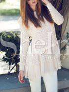 Shein Beige Crew Neck Mesh Hem Sweater Dress