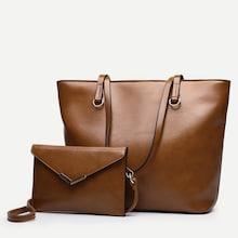 Shein Solid Tote Bag With Flap Wallet