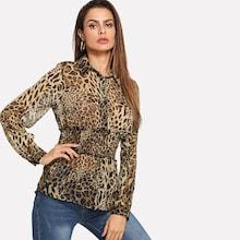 Shein Leopard Frill Trim Blouse