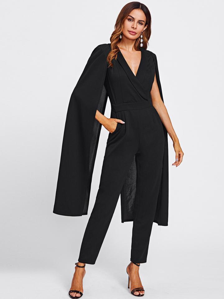 Shein Cape Sleeve Surplice Wrap Tailored Jumpsuit