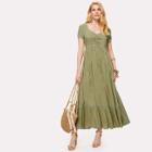 Shein Ruched Front Lace Insert High Waist Dress