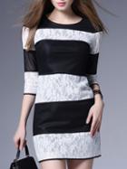 Shein Black Color Block White Sheath Lace Dress