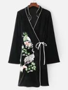 Shein Self Tie Embroidered Velvet Kimono Dress