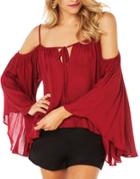 Shein Red Off The Shoulder Loose Chiffon Blouse