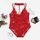 Shein Floral Lace Teddy Bodysuit With Choker