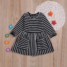Shein Toddler Girls Dual Pocket Striped Fit And Flare Dress