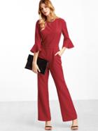Shein Fluted Sleeve Belted Tie Back Jumpsuit