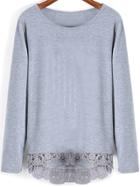 Shein Grey Round Neck Lace Hem T-shirt