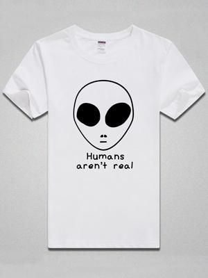 Shein White Alien Print T-shirt