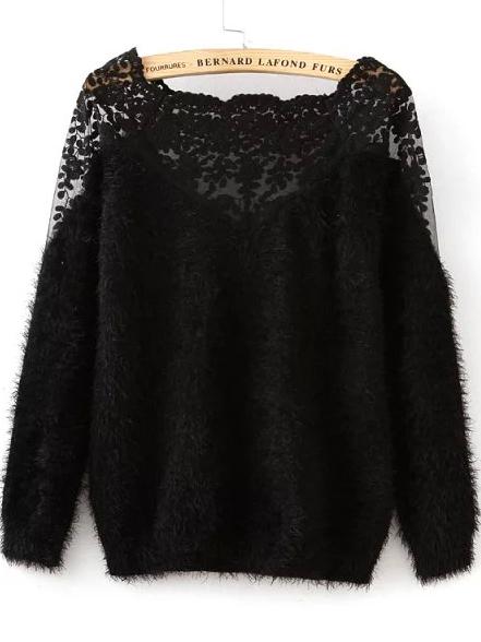 Shein Lace Paneled Mohair Sweater