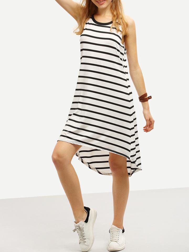 Shein Halter Neck Striped High-low Swing Dress