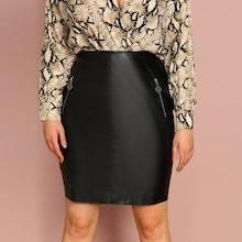 Shein Plus O-ring Zip Detail Pu Skirt