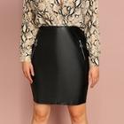 Shein Plus O-ring Zip Detail Pu Skirt