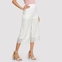 Shein Wide Leg Solid Lace Hem Pants