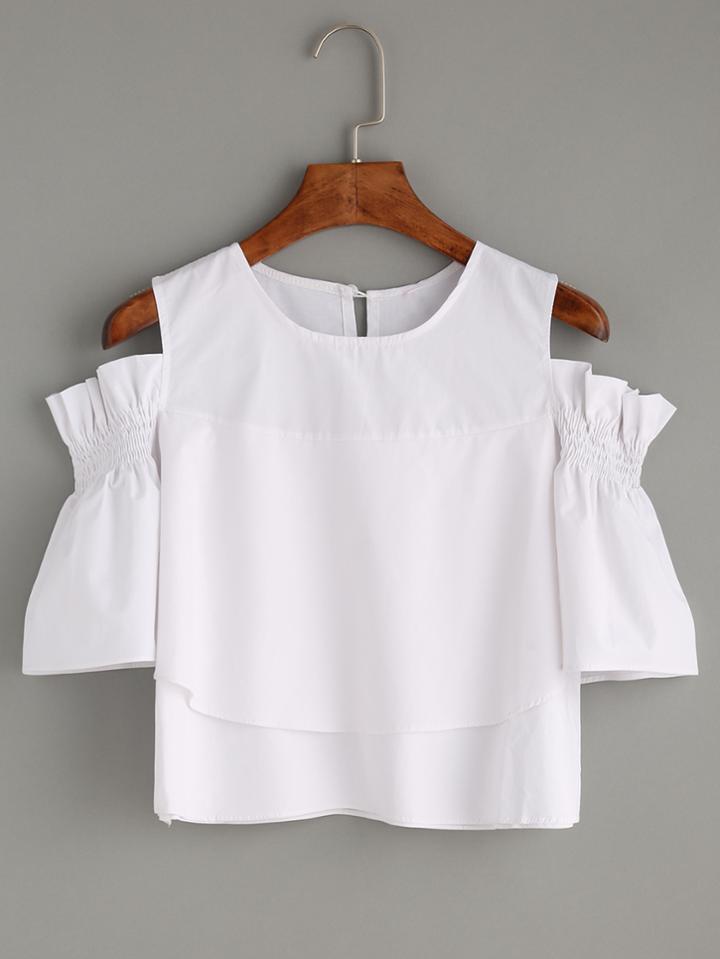 Shein White Ruffled Open Shoulder Blouse