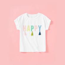 Shein Girls Letter Print Tassel Embellished Tee