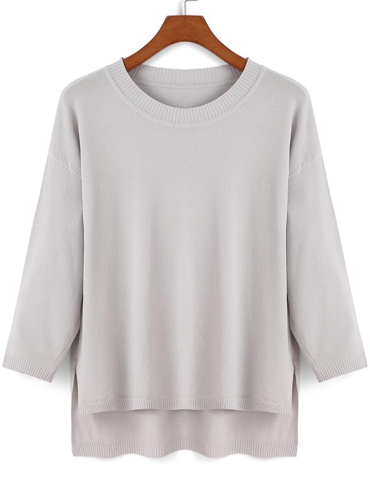 Shein Grey Round Neck Casual Dip Hem Sweater
