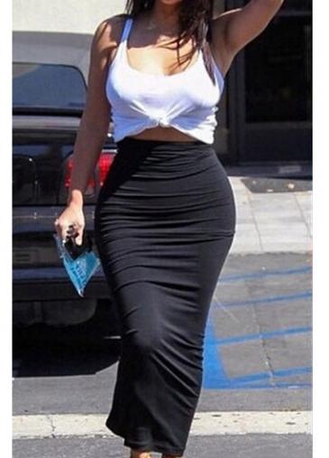 Rosewe White Crop Top And Black Sheath Skirt