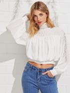 Shein Bishop Sleeve Shirred Neck Top