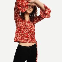 Shein Knot Side Calico Print Blouse