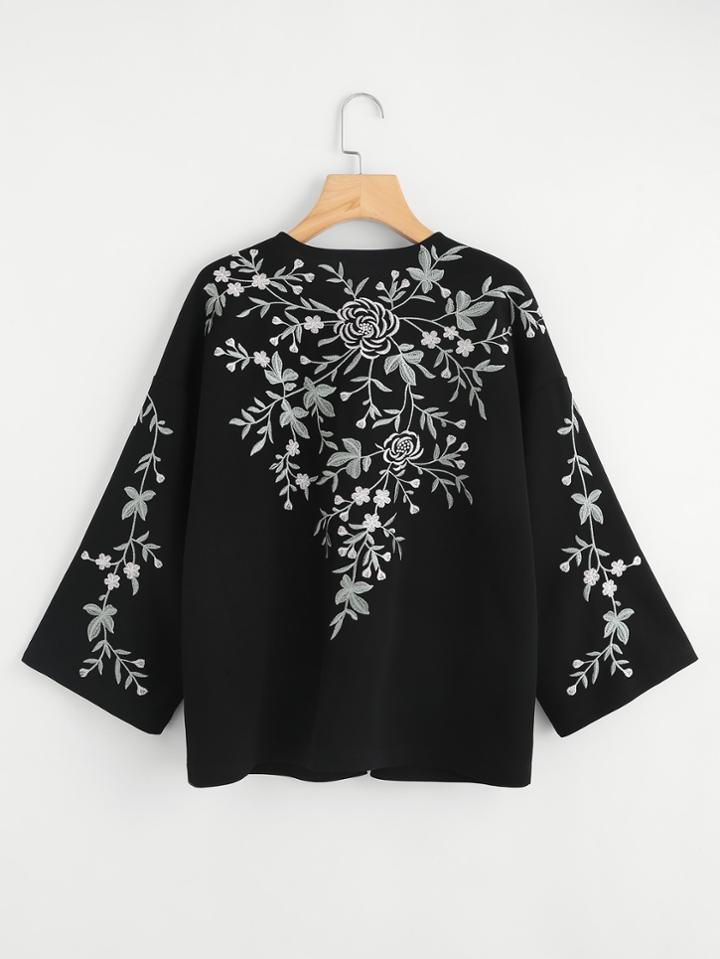 Shein Flower Embroidered Kimono Coat