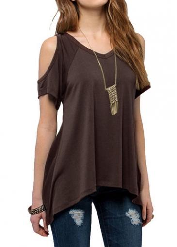 Rosewe V Neck Asymmetric Design T Shirt