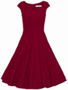 Shein Burgandy Heart Shape Collar Puffball Sleeveless Red Dress