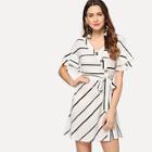 Shein Striped Single Breasted Belted Dress