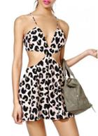 Rosewe Coquettish Strap Design Leopard Backless Dress For Summer