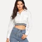 Shein Elastic Hem Letter Collar Crop Top
