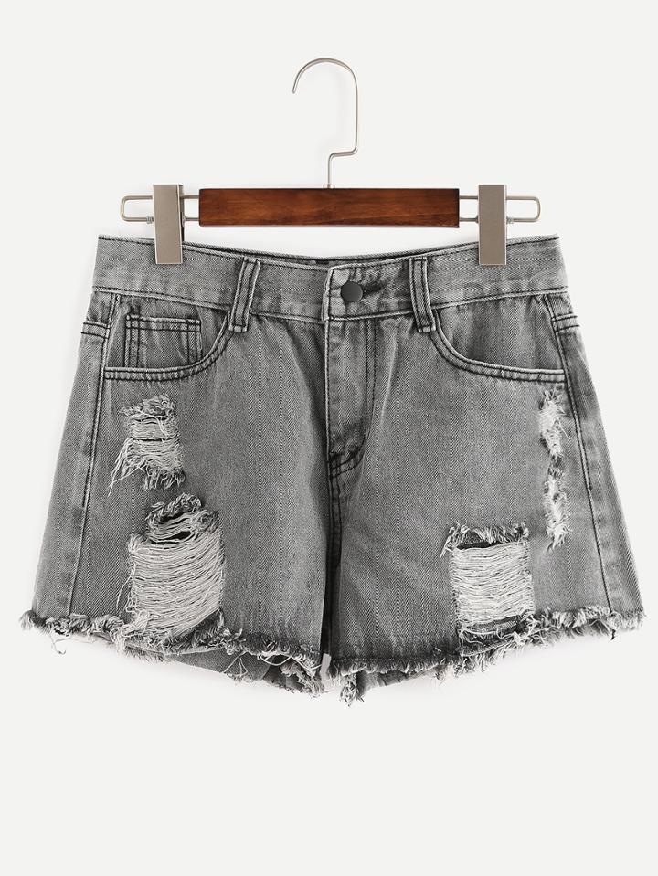 Shein Ripped Raw Hem Grey Denim Shorts
