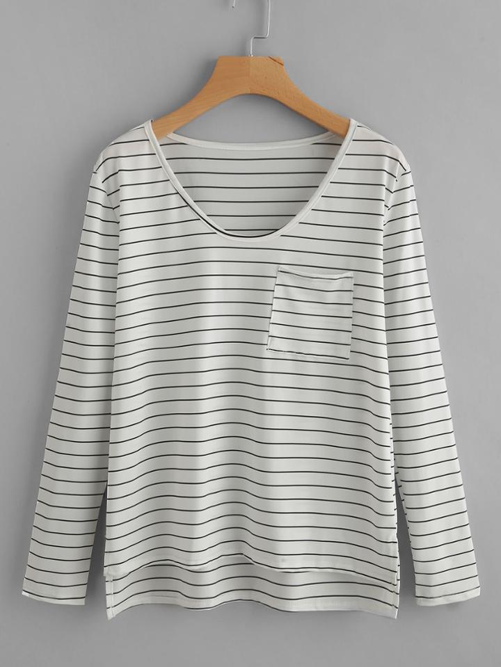 Shein Slit Side High Low Striped Tee
