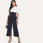 Shein Contrast Color Belt Top & Wide Leg Pants