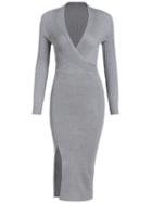 Shein Grey V Neck Slim Split Knit Dress