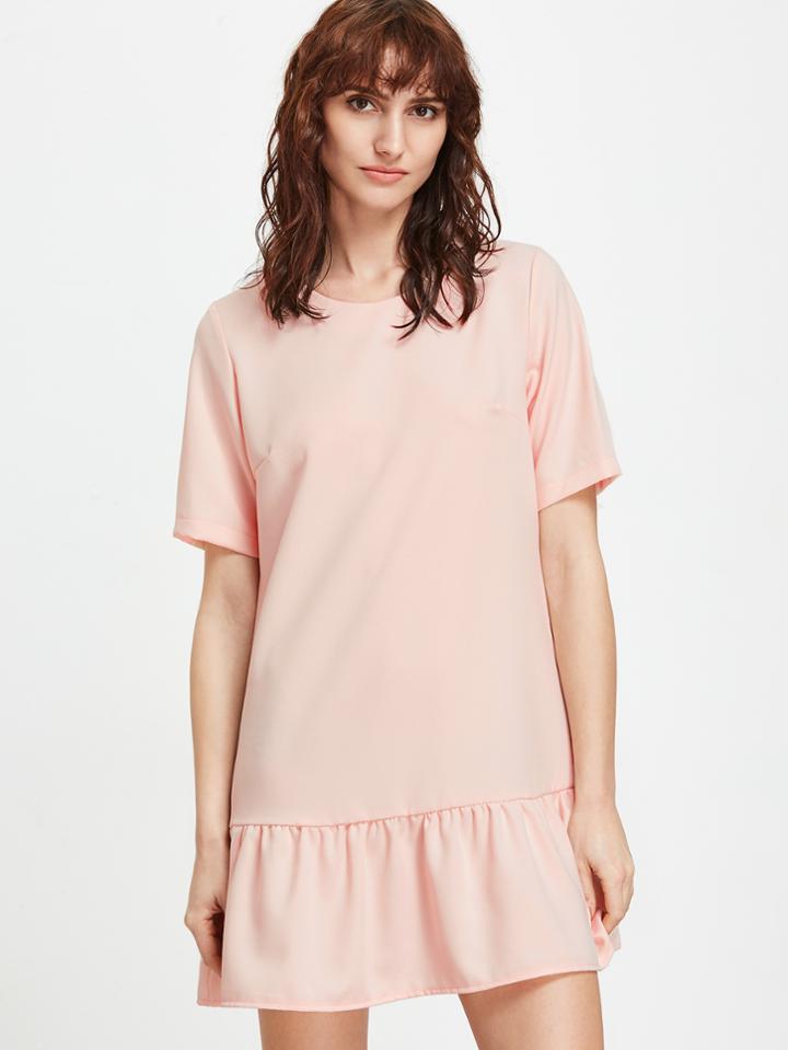 Shein Pink Zipper Back Drop Waist Dress