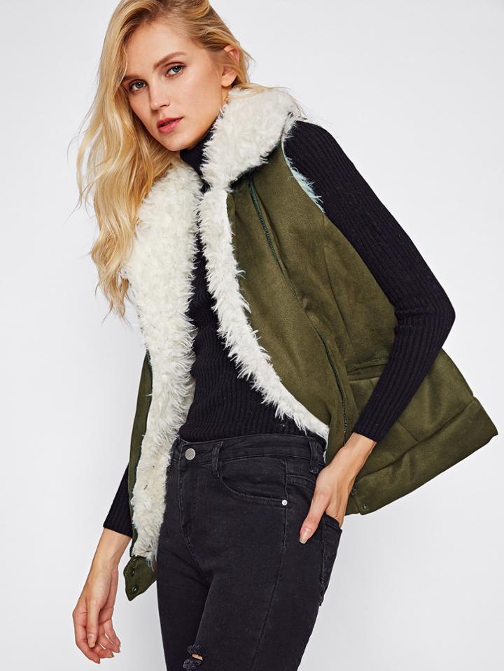 Shein Zip Up Faux Shearling Vest