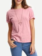 Shein Boat Neck Rolled Sleeve High Low T-shirt