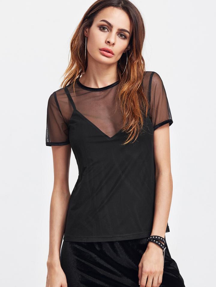 Shein Black Cami Dress With Mesh T-shirt