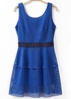 Rosewe Romantic Sleeveless Round Neck Blue Chiffon Dress For Woman