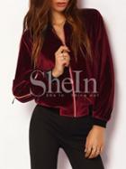 Shein Burgundy Color Block Trims Bomber Jacket